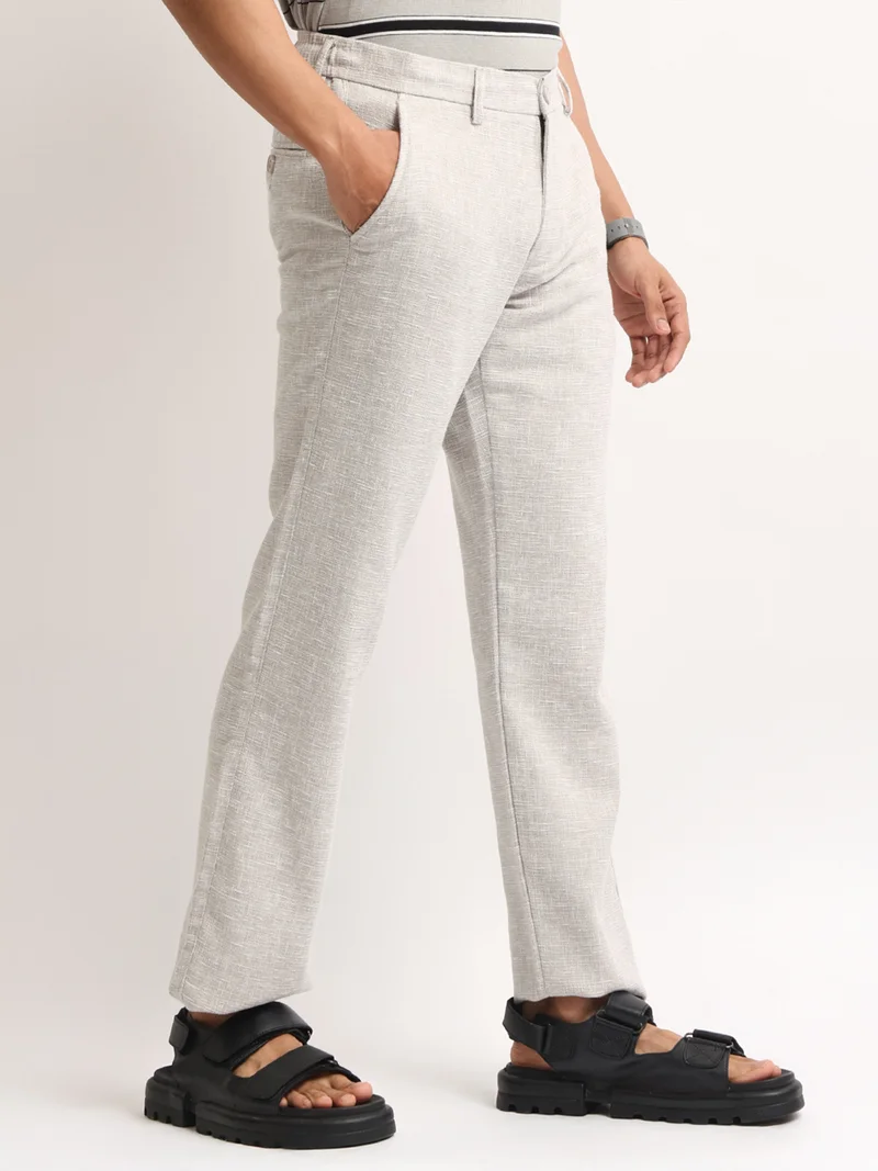 Maniac  Maniac Mens Solid Grey Elastic Linen Cotton Blend Trouser for Men | Best Price UAE
